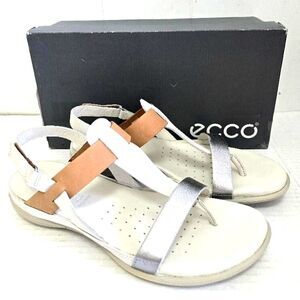 ECCO Women's Flash Toe-Post Sandal Size US 9-9.5/40 Alu Silver/Shadow White/Lion